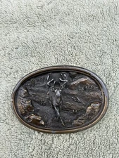 Bergamot Brass Workers Enamel Running Horned Deer Buckle USA G-146 FREE SHIP