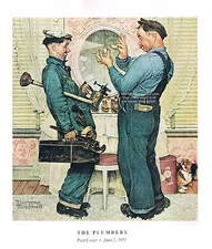 Norman Rockwell VINTAGE print: "THE TWO PLUMBERS" perfume bedroom 11x15"