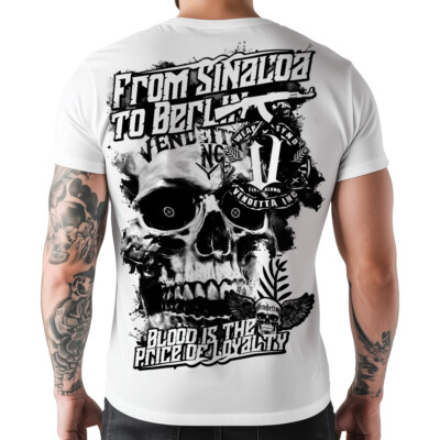 Vendetta Inc. Männer Shirt Rundhals kurzarm Sinaloa  to Berlin  weiß VD-1468