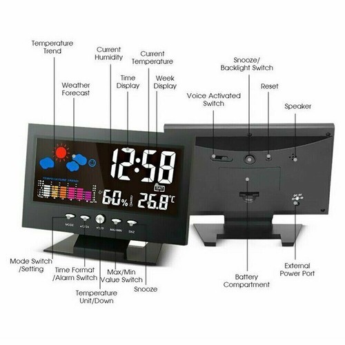 LED Digital Alarm Clock Calendar Thermometer Hygrometer Weather Display - Picture 3 of 17