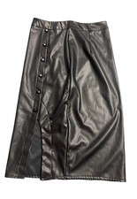 Shein Black faux leather Asymmetrical front slit midi skirt Size Medium
