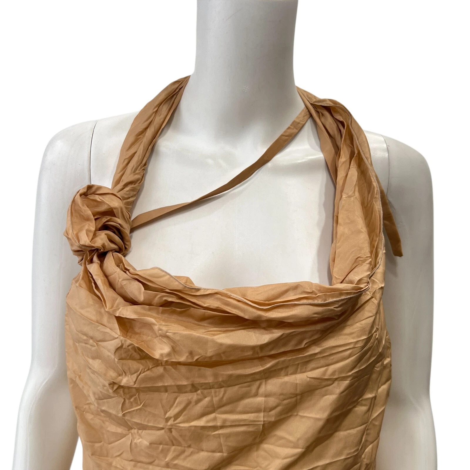 Abito increspato misto seta arancione polvere Celine nuovo con etichette $1229 taglia 4 IT 40