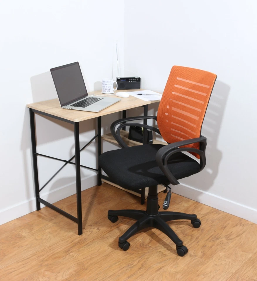 Office Computer Desk Chair Orange Mesh Back Adjustable Swivel Seat Wheels Lift - Image 3 of 3