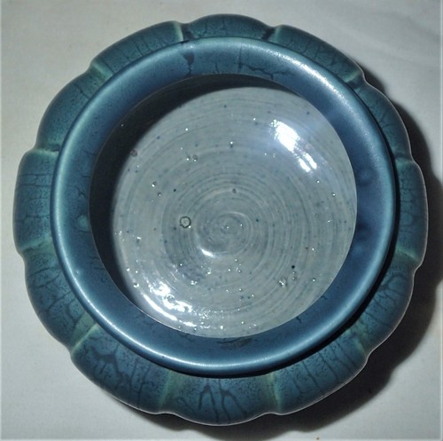 "BEST!!" ANTIQUE ARTS & CRAFTS HAMPSHIRE POTTERY MATTE BLUE CABINET VASE MINT - Picture 7 of 9