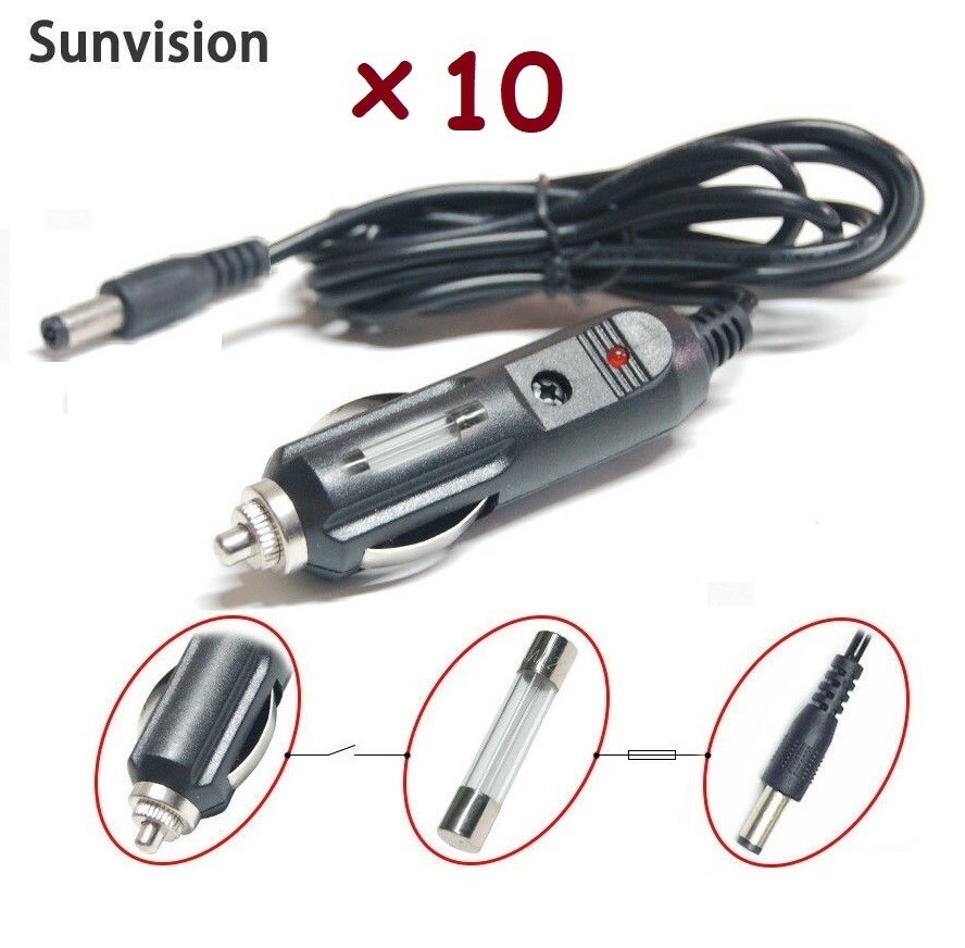 10-Pack 12V Car Cigarette Lighter Power Charger to DC Power 5.5x2.1mm  Converters