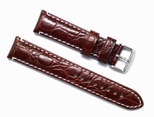 20mm Red Brown Croco Embossed Leather Water Resistant White Stitching Watch Band