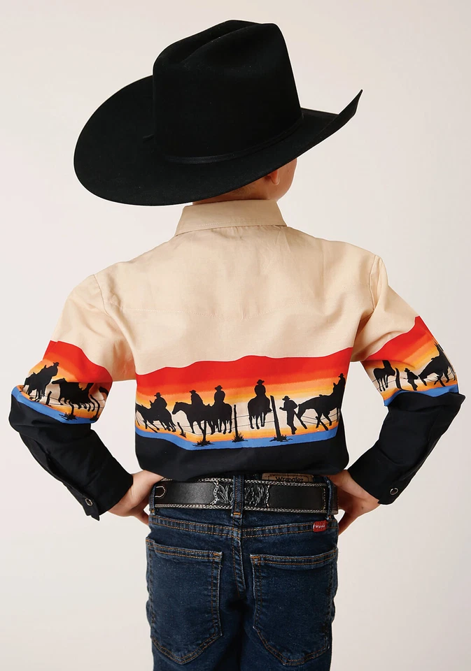 Roper Boys Days End Scenic Black 100% Cotton L/S Shirt - Image 3 of 4