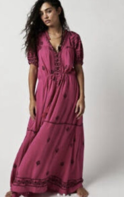 free people embroidered v-neck maxi dress Free People v-Neck Long Dress Size: S/P – Stash Boutique main image 1
