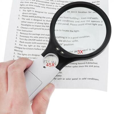 3 LED Light 45X Handheld Magnifier Reading Magnifying Glass Lens Jewelry Loupe