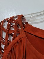 Maje Dress Womens Size 0/XS Terracotta Suede Mini Lattice Sleeve Fringe Trim 7
