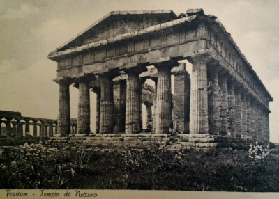 Paestum Italy Postcard Early 1900s Rare Temple of Neptune Flowers 