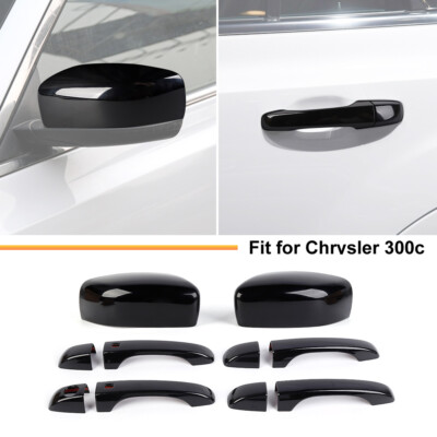 Gloss Black Side Mirror + Door Handle Bezel Cover Trims For Chrysler 300C 2011+