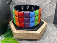 Punk Goth Bracelet Black Leather Spike Rivet Metal Studded Wristband B3753