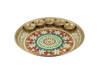 Blumenmuster Kundan Besetzte Pooja Aarti Thali Für Dekorative Pooja Thali - Bild 1 von 2