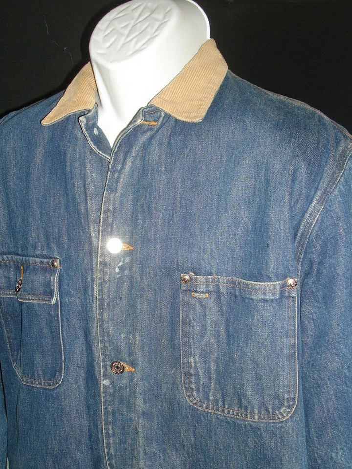 VTG POLO DUNGEREE RALPH LAUREN DENIM W/RED WOOL PLAID LINING FIELD JACKET SZ. M - Image 3 of 4