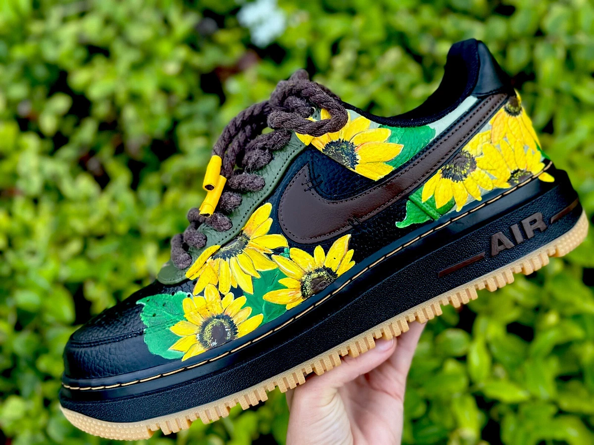 Black / Sunflower Yellow Floral Nike Air Force 1 Custom Sneaker