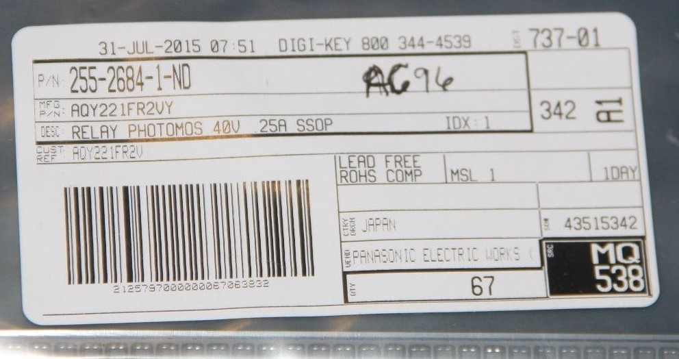 PANASONIC RELAY PHOTOMOS 40V .25A SSOP SPST-NO (1 FORM A PANASONIC RELAY PHOTOMOS 40V .25A SSOP SPST-NO (1 FORM A