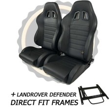 Pair BB4 Reclining Bucket Sports Seats Black + Subframes For LANDROVER DEFENDER