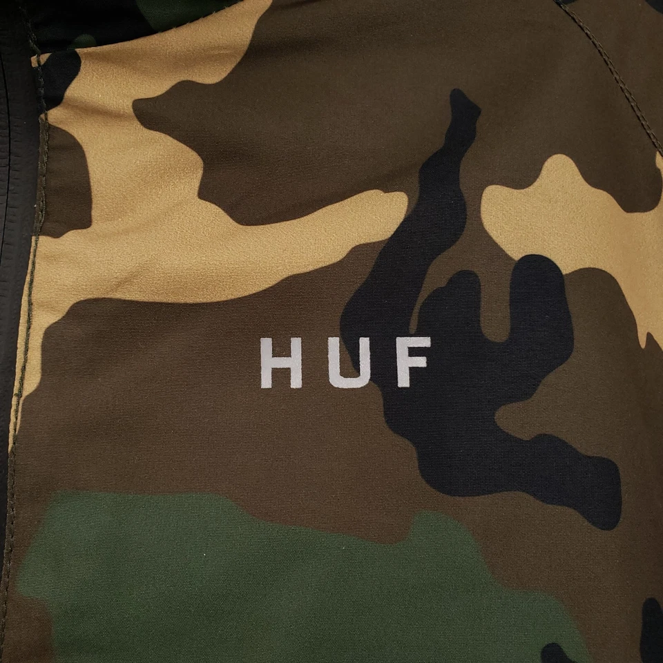 Huf Jacket Mens S Small Green Camo Woodland Full Zip Hooded Windbreaker Skate - Image 3 of 4