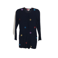 Boden Girls Blue Star Sequin Long Sleeve Romper Kids Size 11-12Y Button Up