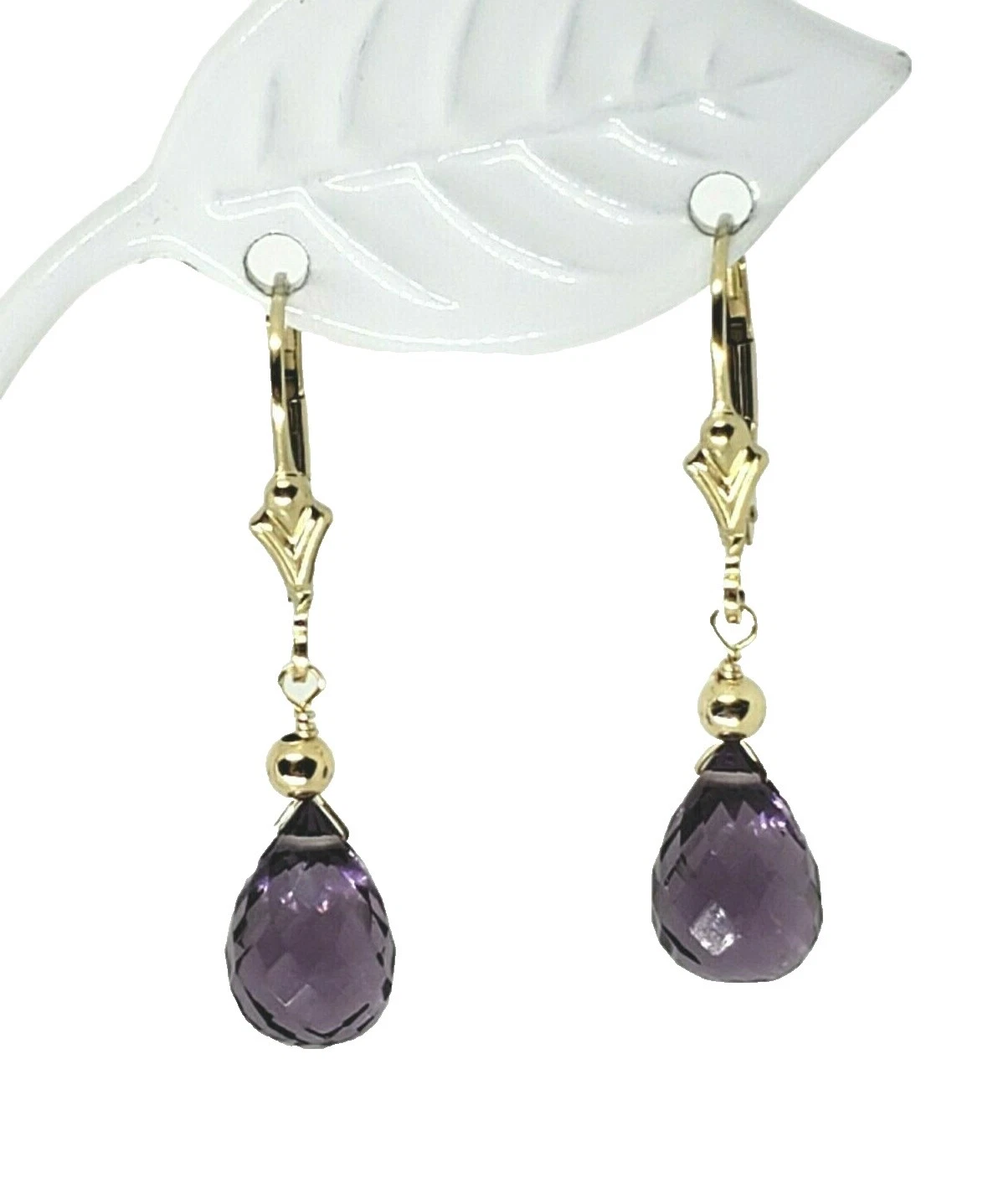 Piedra simulada Enchape de oro amarillo Amatista Pendientes de Moda