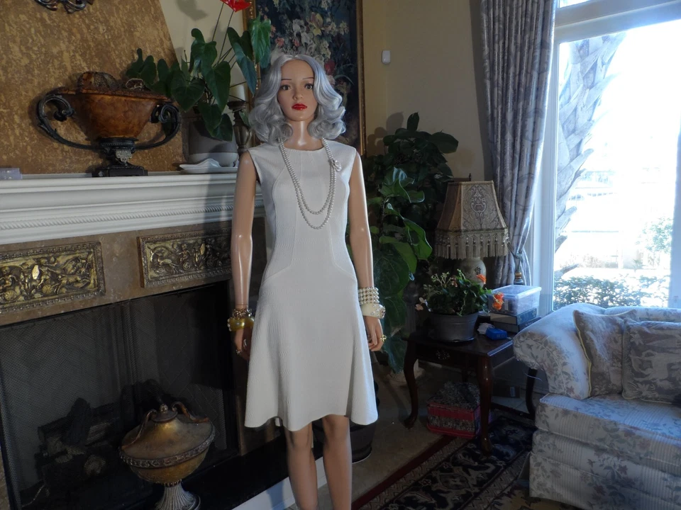 Nuevo Vestido Lela Rosa Marfil Texturizado Tejido Línea A Talla 0 Foto 4 de 4