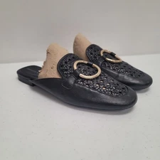 Preston & York Women Dakota Leather Slip On Mules Size 7.5 Black Woven Academia 