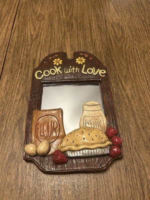 Vintage Burwood Product Wall Plaque Cook W/ Love 1976 Mirror Grandmacore Decor