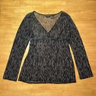 NY&Co Vtg Y2K Black Sheer Top Size M Whimsigoth Fairy Grunge Celestial Babydoll