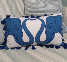 Crate & Barrel Blue Embroidered Elephant Kids Throw Pillow by John Robshaw