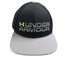 Under Armour Flat Brim Baseball Cap Black Gray Youth OSFA Adjustable Snapback
