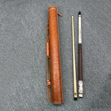 Hand-Made Genuine Ox Leather 2 Butts 2 Shafts Billiard Cue Case Holder