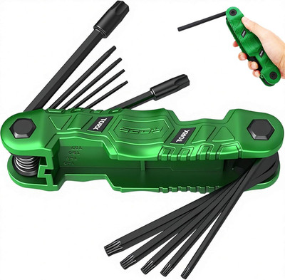 11-Piece Large Folding Torx Key Set (T9 T55), Heavy Duty Folding Star Wrench Set