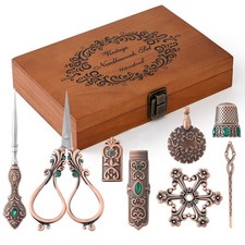 Embroidery Scissor Set, Vintage Supplies, Needle Case, Sewing Awl, Thimble, F...