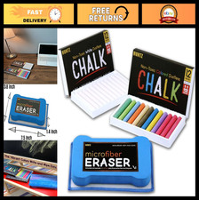 Dustless Chalk Set - 12 White  12 Colored Chalks, Washable, Reusable, Microfibe