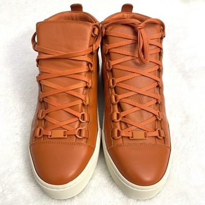 Balenciaga Arena High Leather Men's Sneakers Orange Size 41/8 New