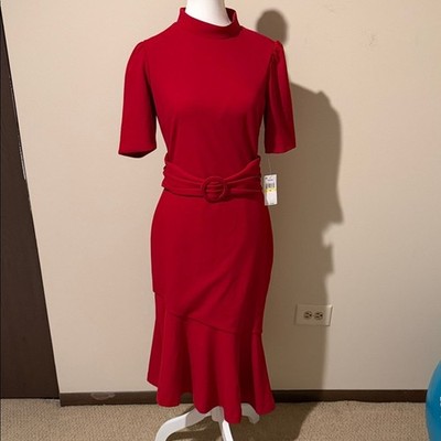 RACHEL Rachel Roy Red Belted Midi Dress - size M