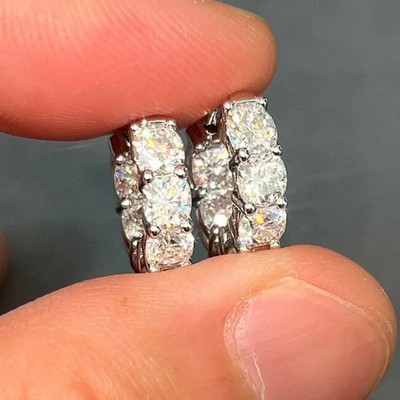 White Gold Diamond Stud Earrings Emerald Cut D Color Women Classic