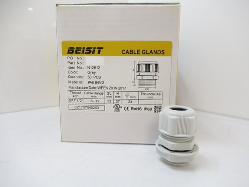 N12612 Beisit Cable Glands NPT 1/2" Cable Range 6 - 12 mm, Sold Per Pack Of 50 - Picture 3 of 4