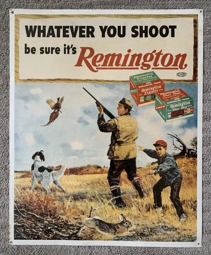 Vintage Original Remington Metal Sign 18”x 22” Shotgun Shell Pheasant Hunting