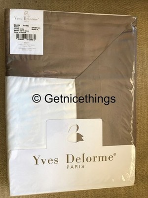 NWT Yves Delorme Cocon Sureau Queen Duvet Cover White Solid Brown Border France