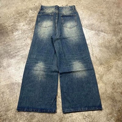 Y2K Baggy Blue Thrashed Jeans Sashiko Repair Wide Leg Skater