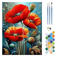 Flowers Paint by Numbers Kit, Abstract Poppy Paint by Numbers for Adult Beginner