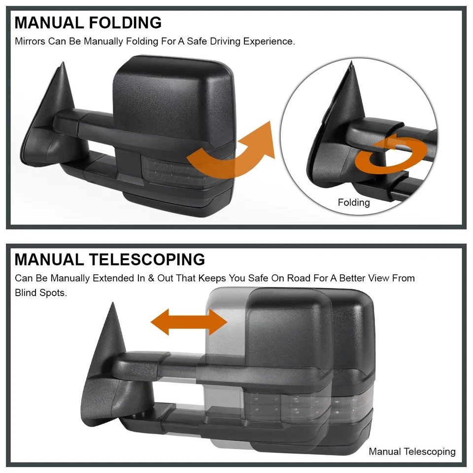 Fits 1999-2002 Chevy Silverado Sierra Power Heated+Smoke LED Signal Tow Mirrors - Image 4 of 4