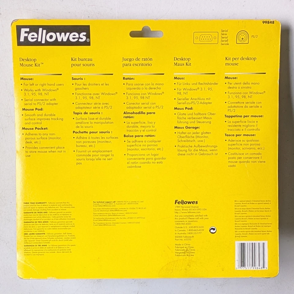 vtg Fellowes Desktop Computer Mouse Kit #99848 Serial PS/2 Windows 3.1 95 98 NT - Image 2 of 2