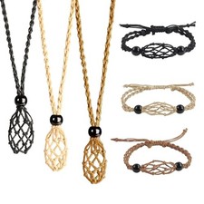 6 PCS Crystal Cage Necklace and Bracelet Cord Holder Empty Black Coffee Khaki 1