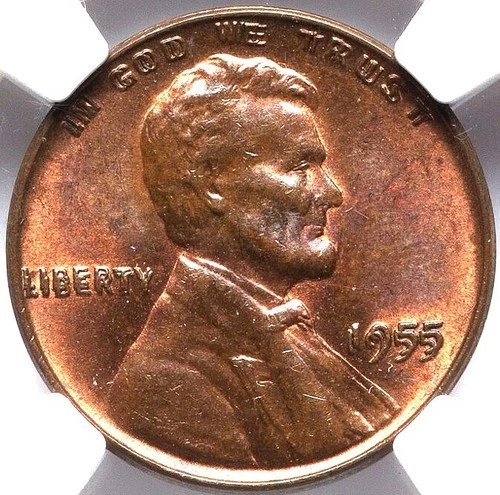 Lincoln 1 Cent 1955 Double Die Obverse! NGC MS-65 Red and Brown! Key Date Superb