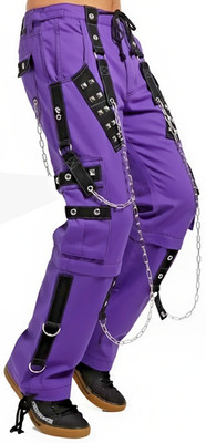Men s Tripp Purple Gothic Baggy Pants Chains Strap Rock Steampunk Zipper Trouser