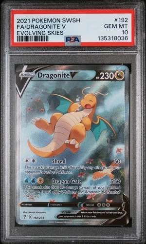 2021 POKEMON SWORD & SHIELD EVOLVING SKIES #192 FULL ART/DRAGONITE V PSA 10