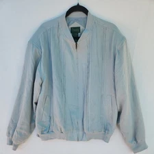 Scandia Woods Silk Shell Bomber Jacket Men's Size  Large Pintuck Lined SAGE Vntg